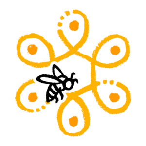 Mielerie Aperte mark: a bee at the center of six hand-drawn petals.